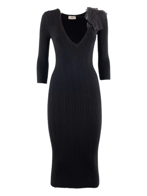 Elisabetta Franchi ribbed floral-appliqué dress