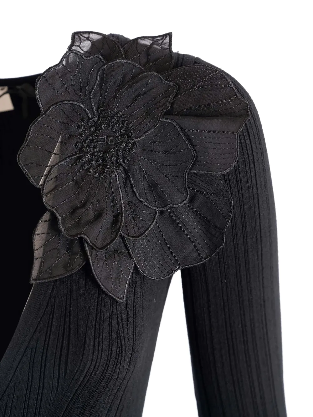 Elisabetta Franchi Geribbelde jurk met bloemapplicatie Zwart