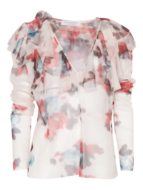 Philosophy Di Lorenzo Serafini Kids ruffled-neckline floral-print blouse