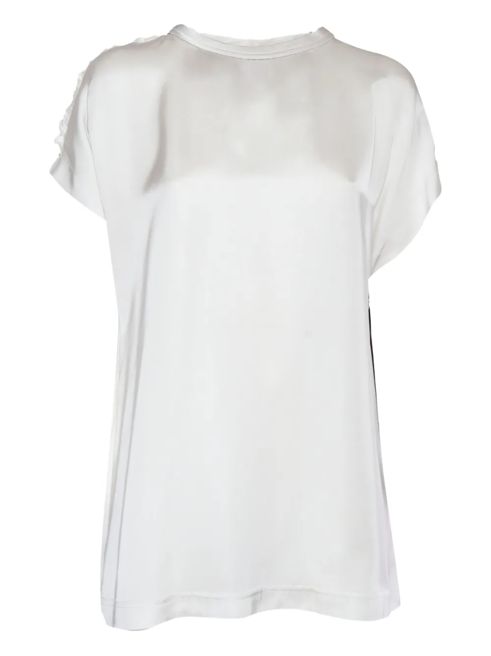 gathered-shoulder crystal-embellished top