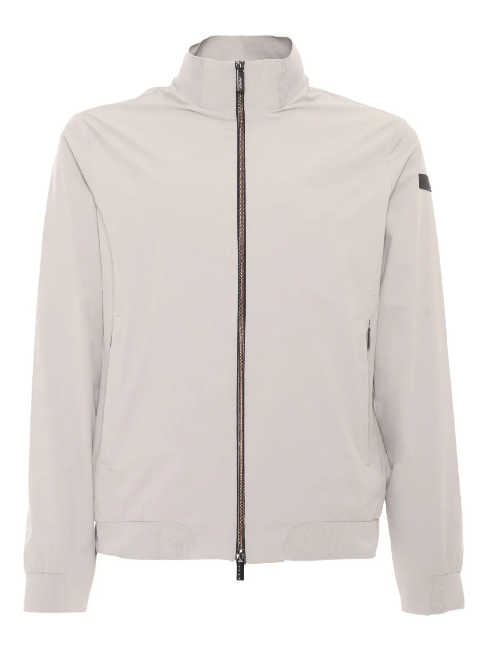 high-neck zip-front jacket
