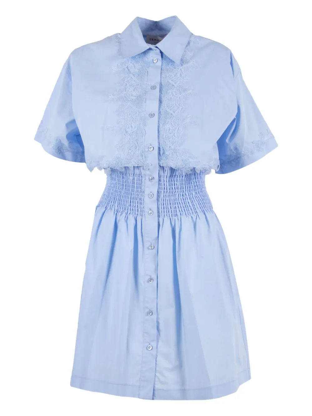 Ermanno Scervino lace-trimmed smocked mini dress Blauw
