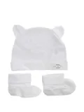 TEDDY & MINOU cat-ear button-detailed hat and booties set - White