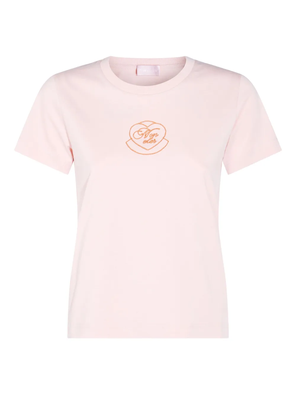 Moncler T-shirt met geborduurd hart en logo Roze