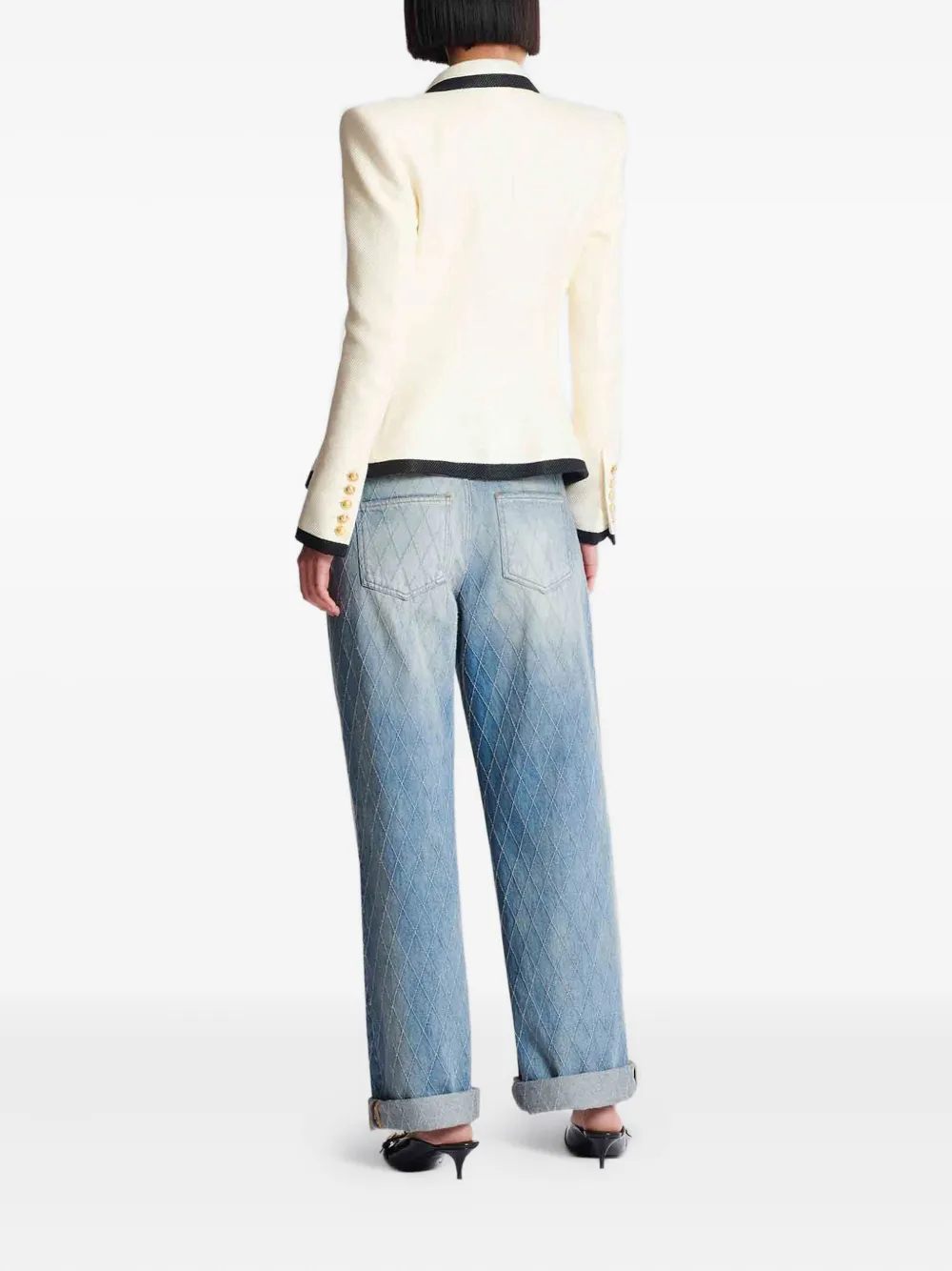 Balmain Jack met dubbele rij knopen en gewatteerde schouders Wit