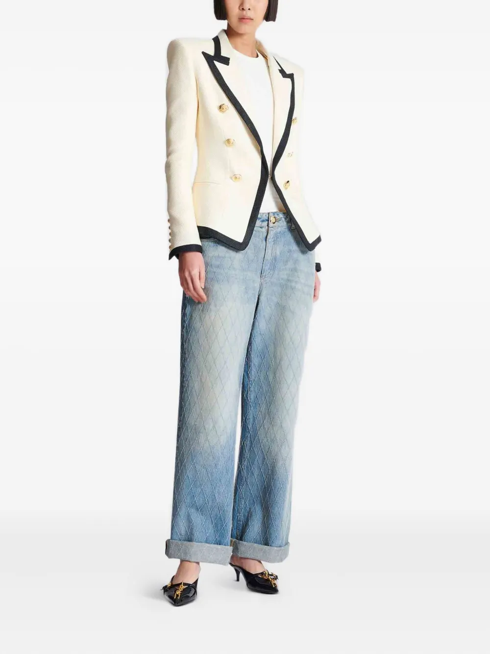 Balmain Jack met dubbele rij knopen en gewatteerde schouders Wit