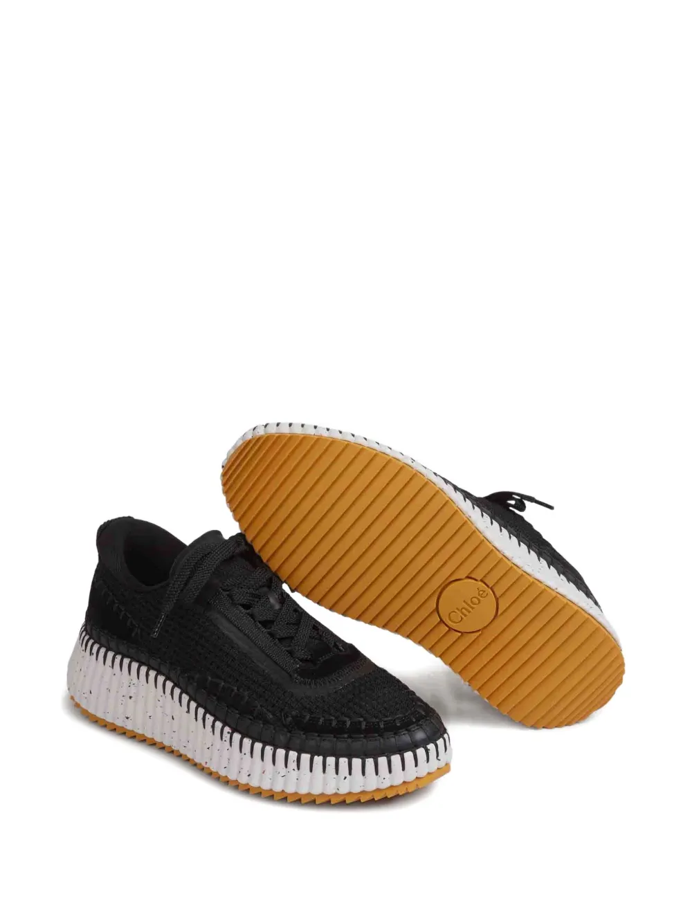 Chloé Textured Lace-up Sneakers In Black