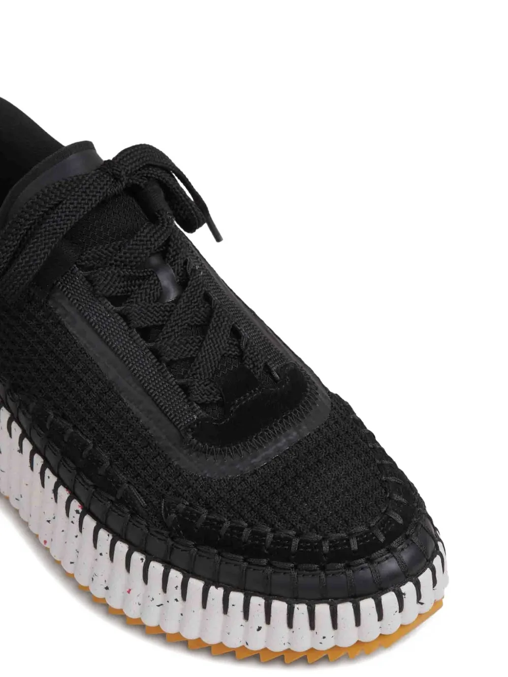 Chloé Textured Lace-up Sneakers In Black