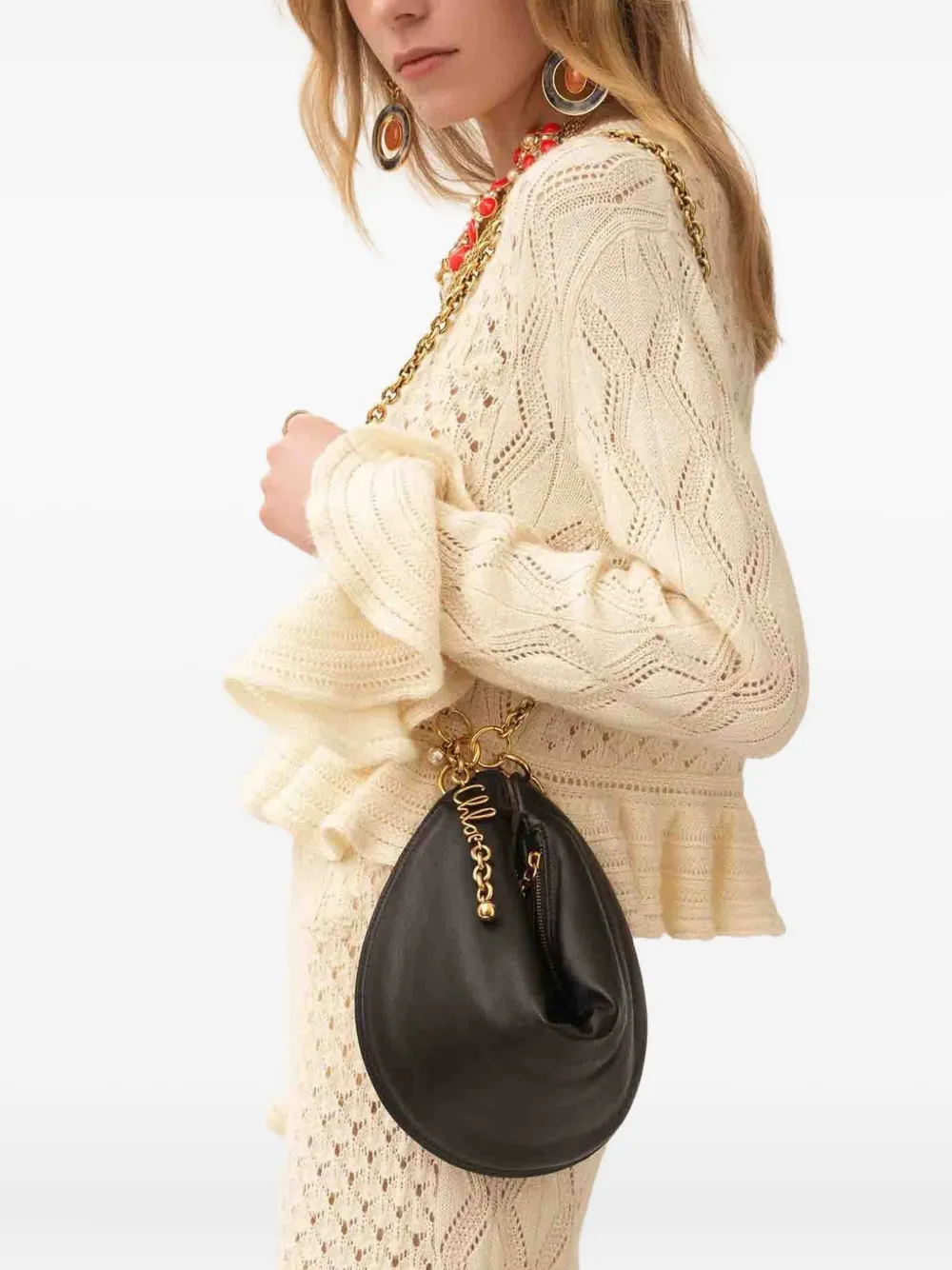 Chloé Icons Crescent schoudertas met ketting Zwart
