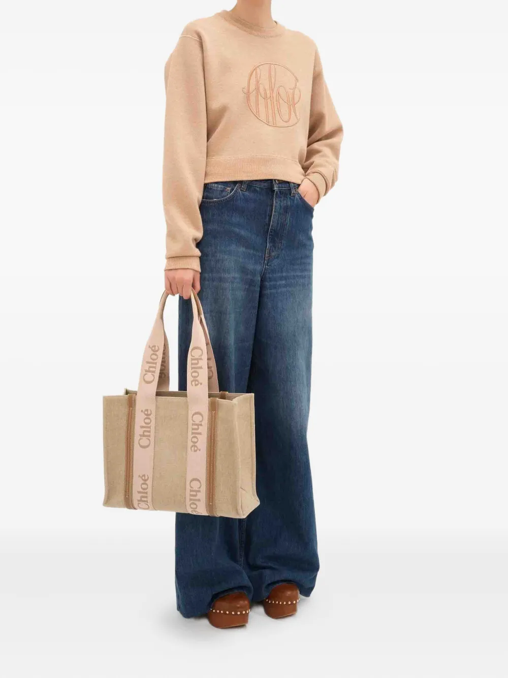 Chloé Woody shopper met logo-jacquard Beige