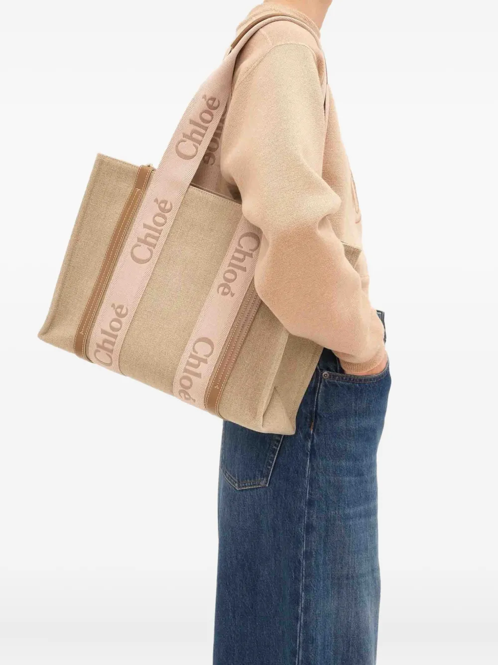Chloé Woody shopper met logo-jacquard Beige