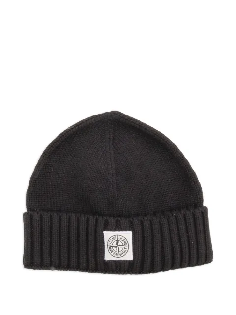 Stone Island Junior gorro tejido de canalé con logo