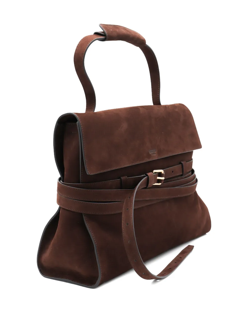 Moschino Medium Tie Me Suede Tote Bag In Brown