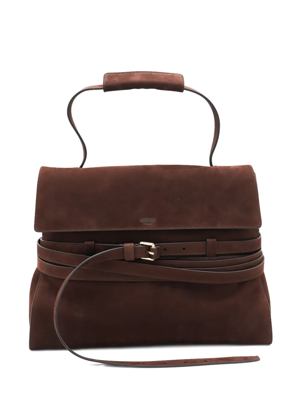 Moschino Medium Tie Me Suede Tote Bag In Brown