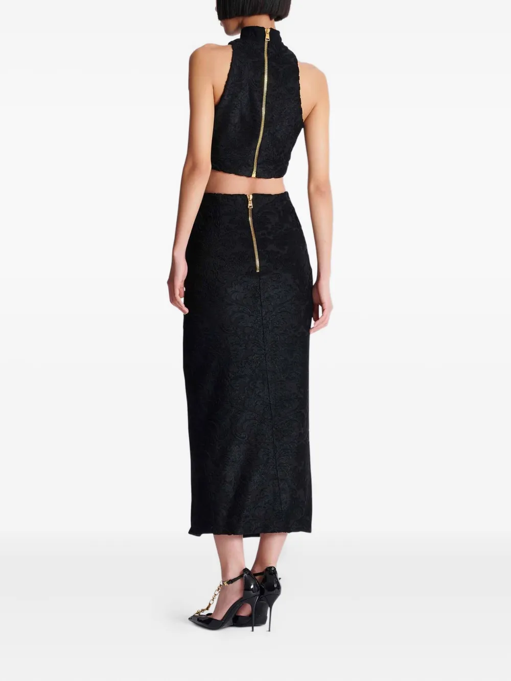 Balmain Damask rok verfraaid met knopen Zwart