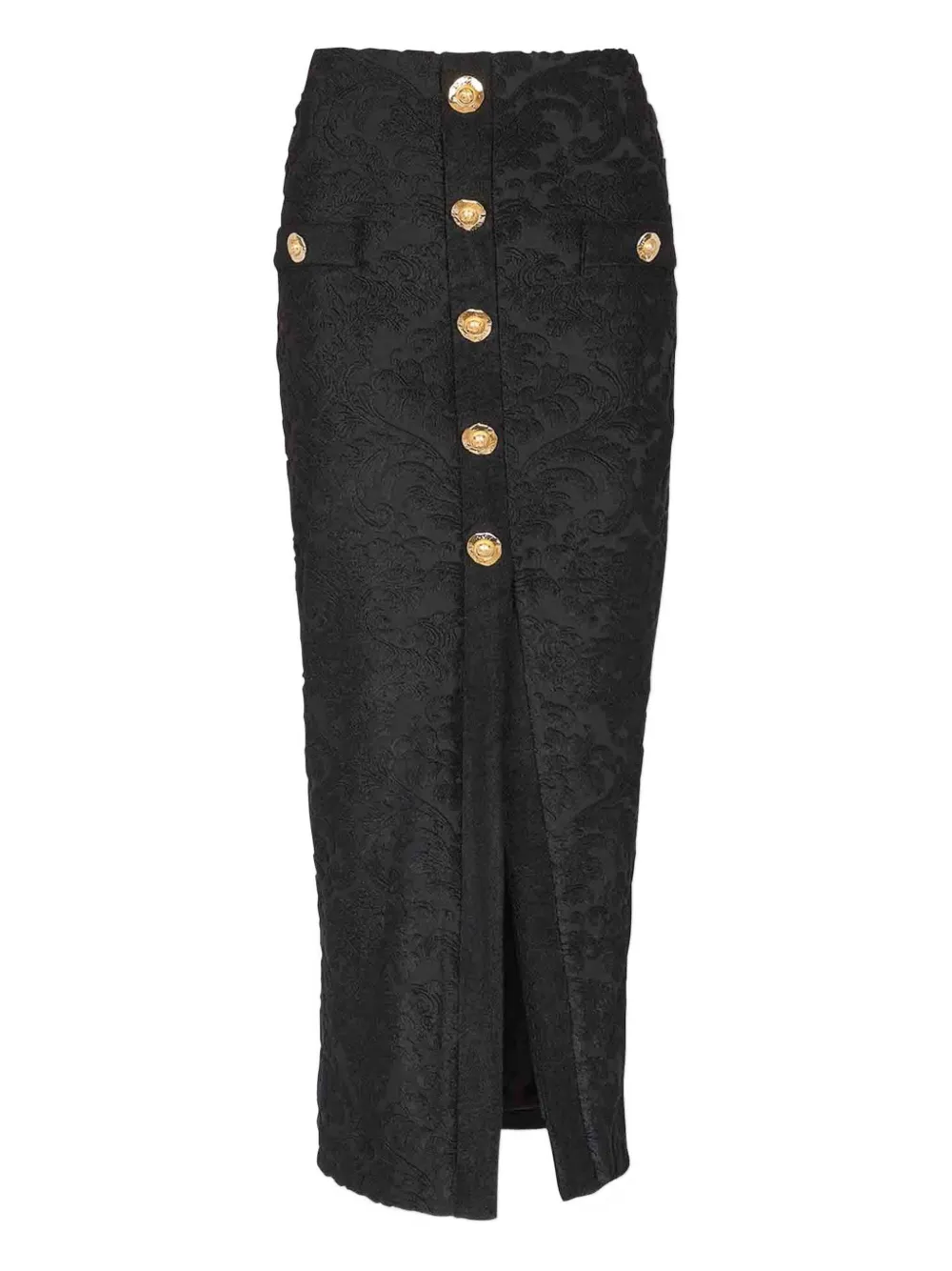 Balmain Button-embellished Damask Skirt In Black