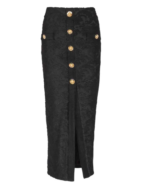 Balmain button-embellished damask skirt