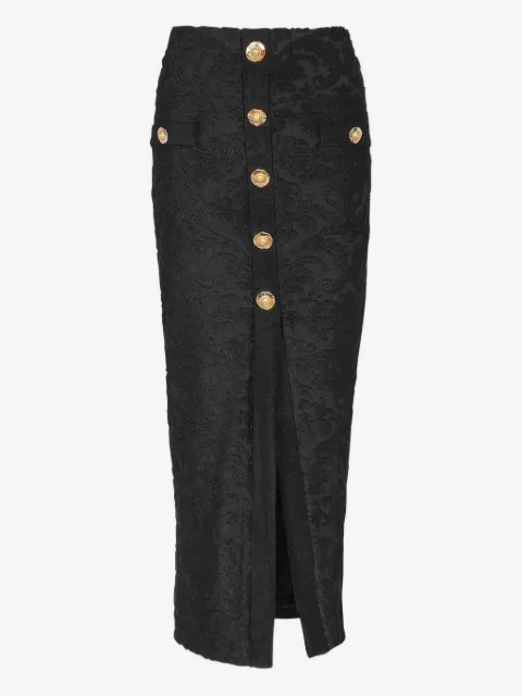Balmain damask-nederdel med knapudsmykning