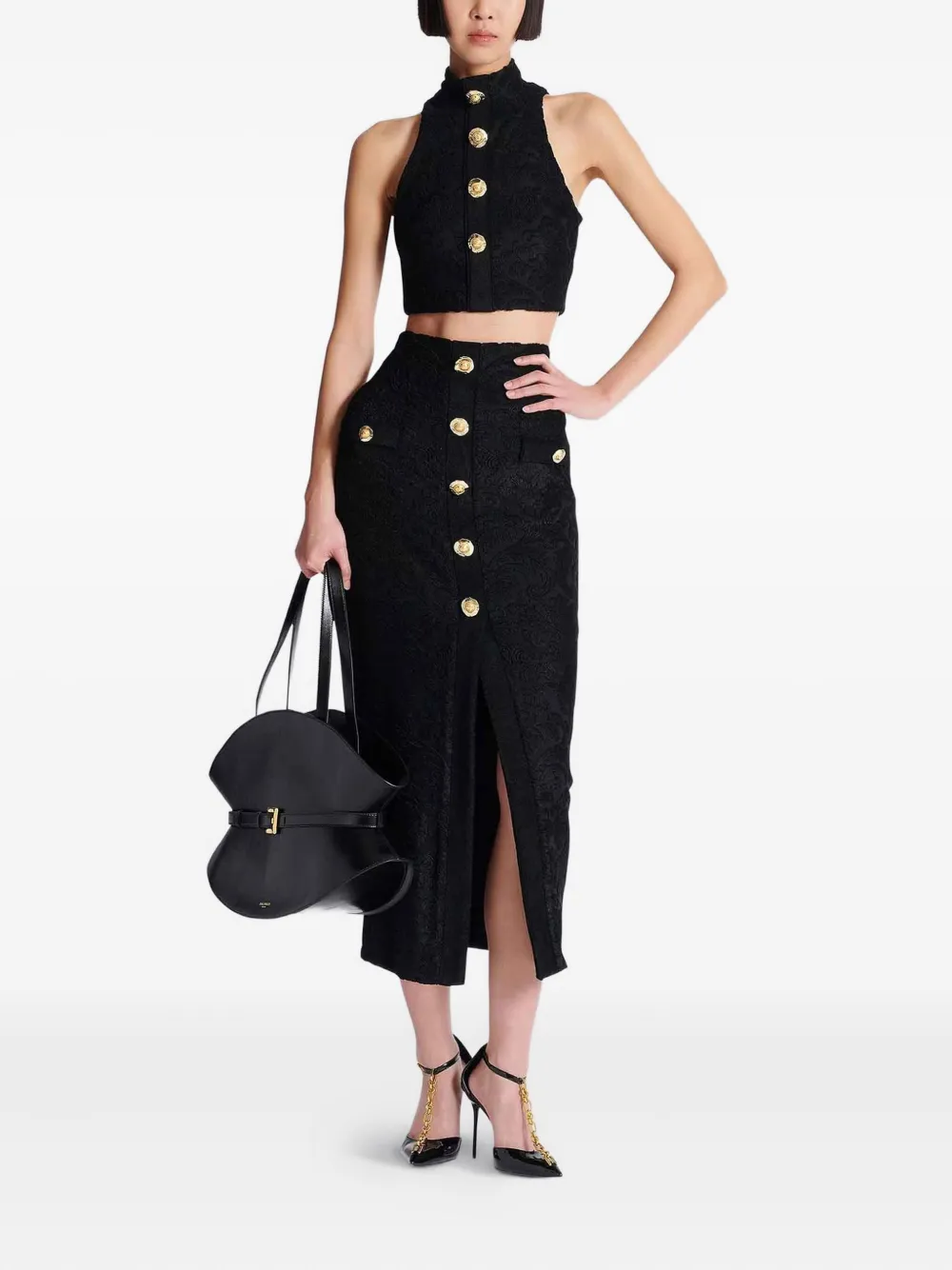 Balmain Damask rok verfraaid met knopen Zwart