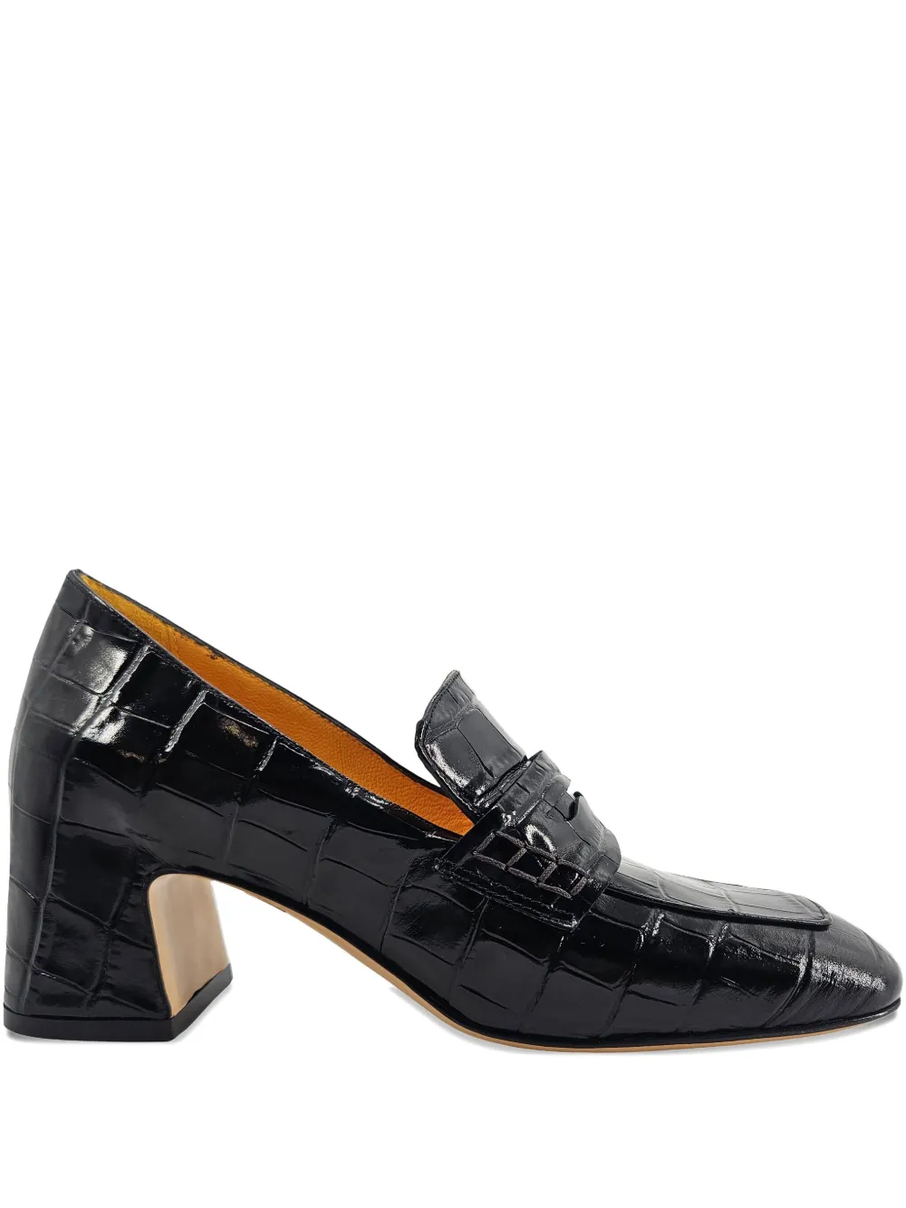 Madison.Maison crocodile-embossed leather heeled loafers Black