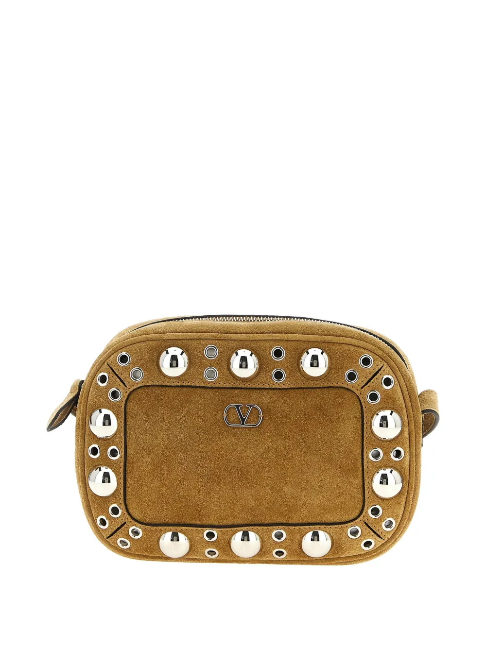 Valentino Nellcôte Stud-embellished Suede Shoulder Bag In Neutral