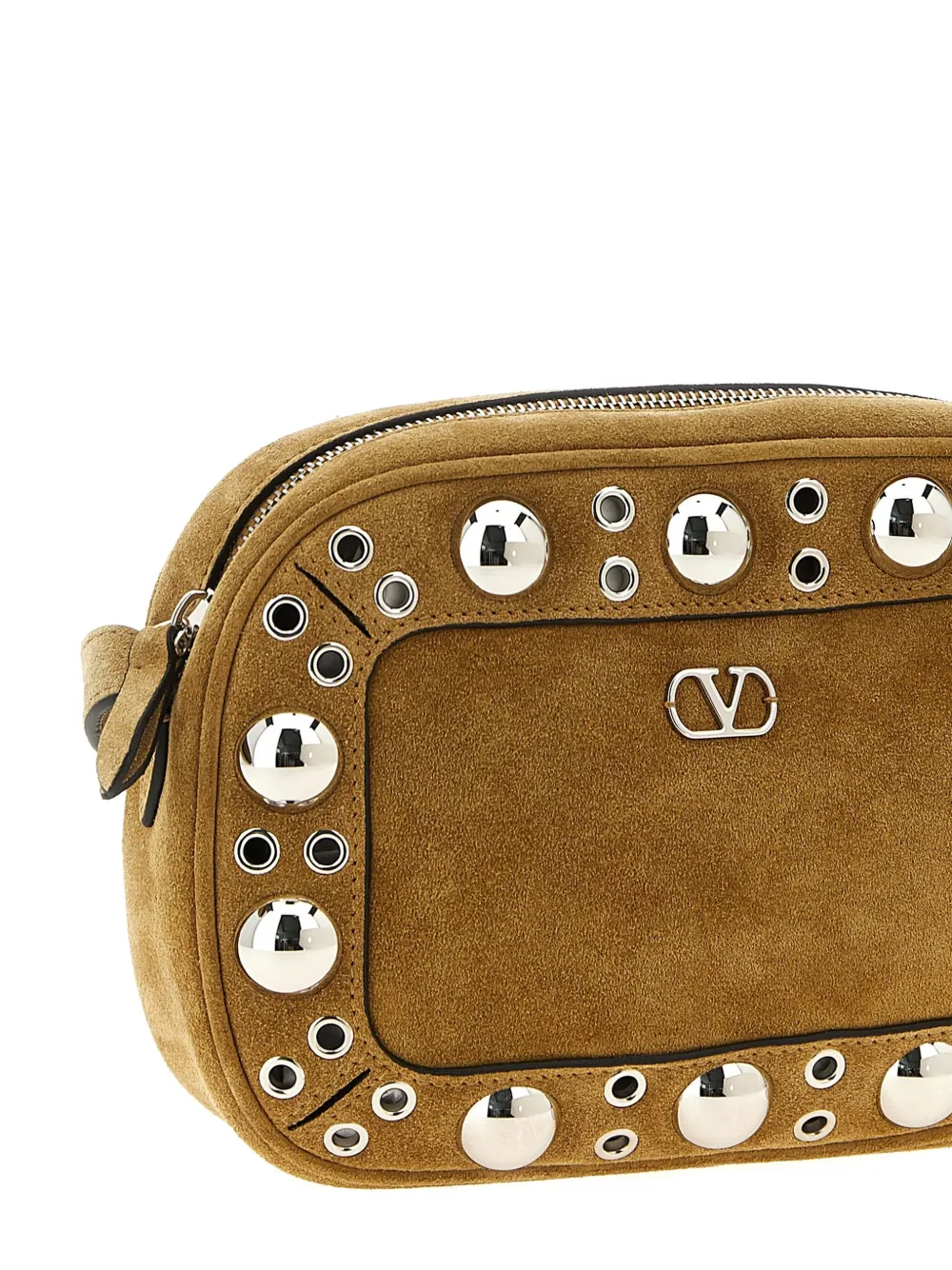 Valentino Nellcôte Stud-embellished Suede Shoulder Bag In Neutral