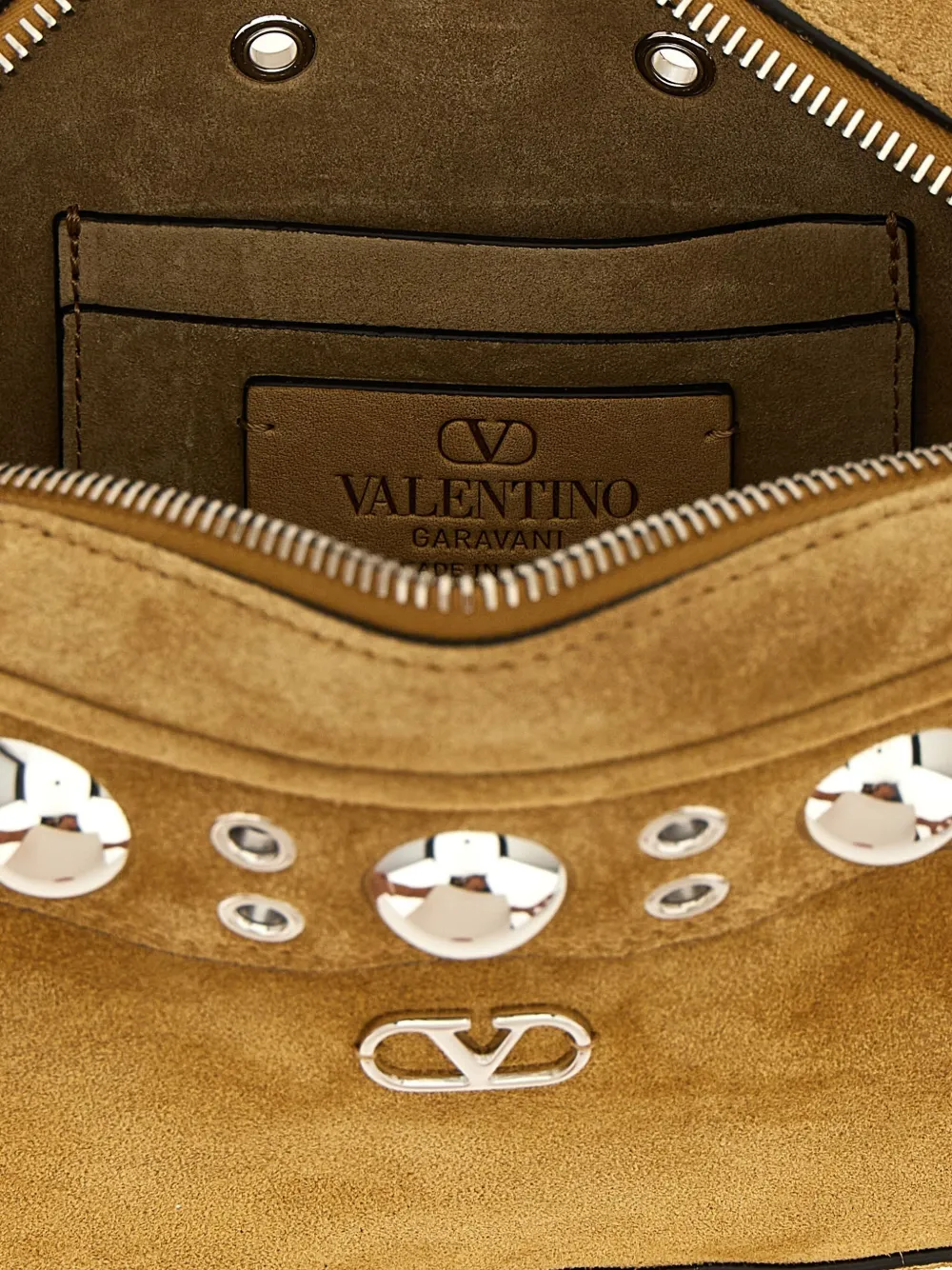 Valentino Nellcôte Stud-embellished Suede Shoulder Bag In Neutral