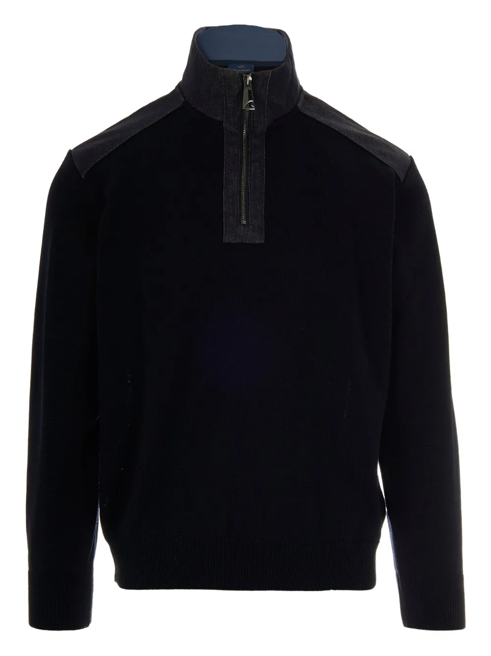 Paul & Shark Half-zip Denim-panel Sweater In Blue