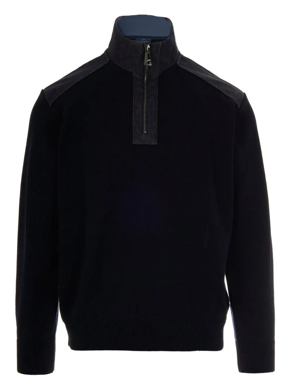 Paul & Shark half-zip denim-panel sweater Blauw