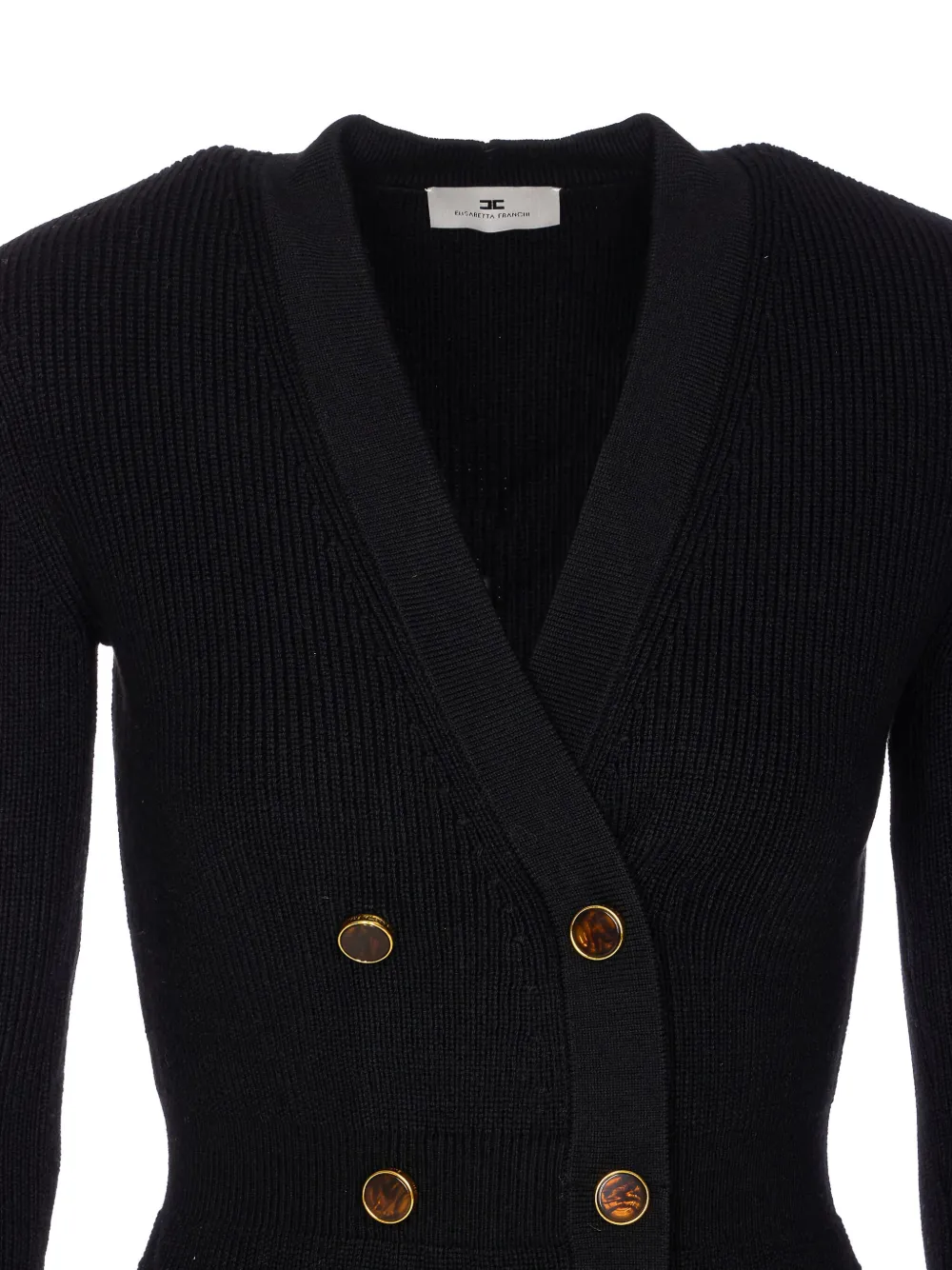 Elisabetta Franchi Ribgebreide mini-jurk met draaislot Zwart
