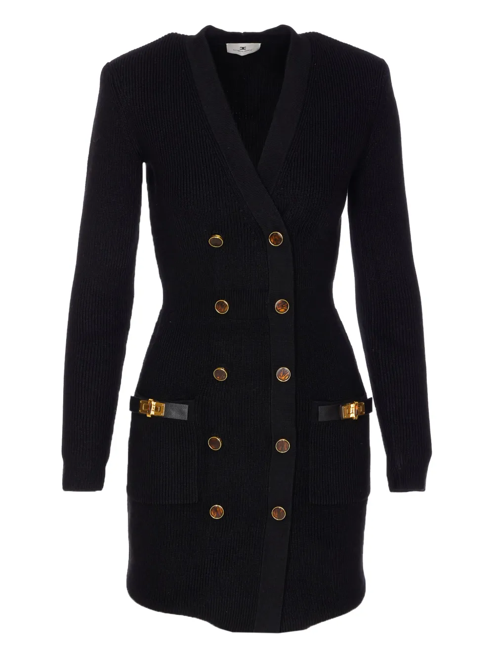 Elisabetta Franchi twist-lock ribbed-knit mini dress Zwart