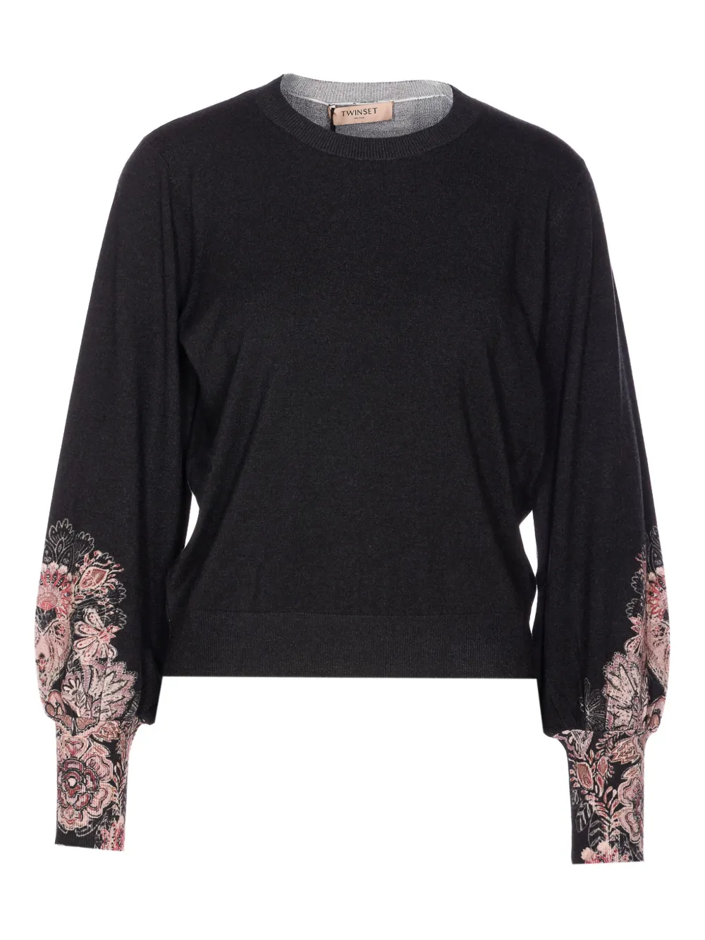 TWINSET sleeve-detail crew-neck sweater Zwart