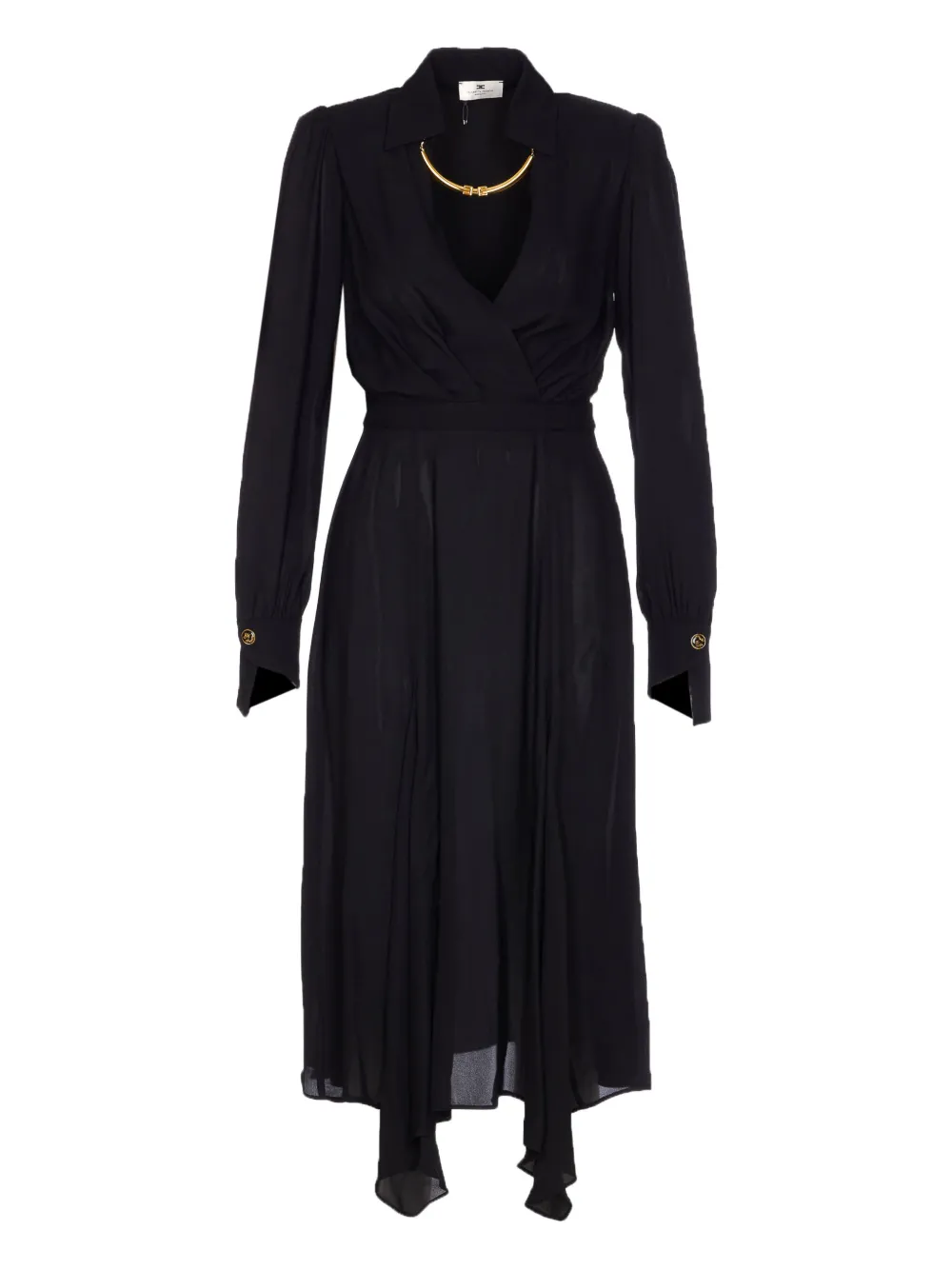 Elisabetta Franchi Midi-jurk met V-hals en logohalsketting Zwart