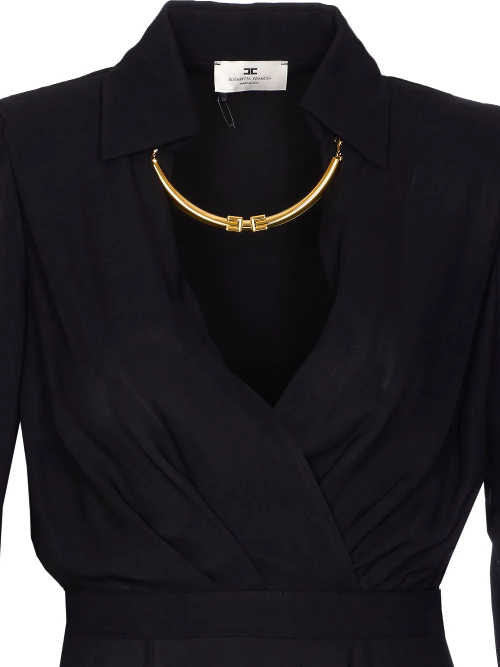 Elisabetta Franchi Midi-jurk met V-hals en logohalsketting Zwart