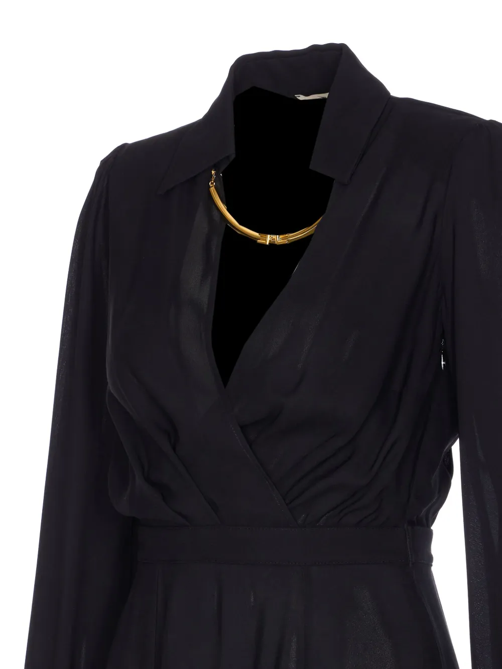 Elisabetta Franchi Midi-jurk met V-hals en logohalsketting Zwart