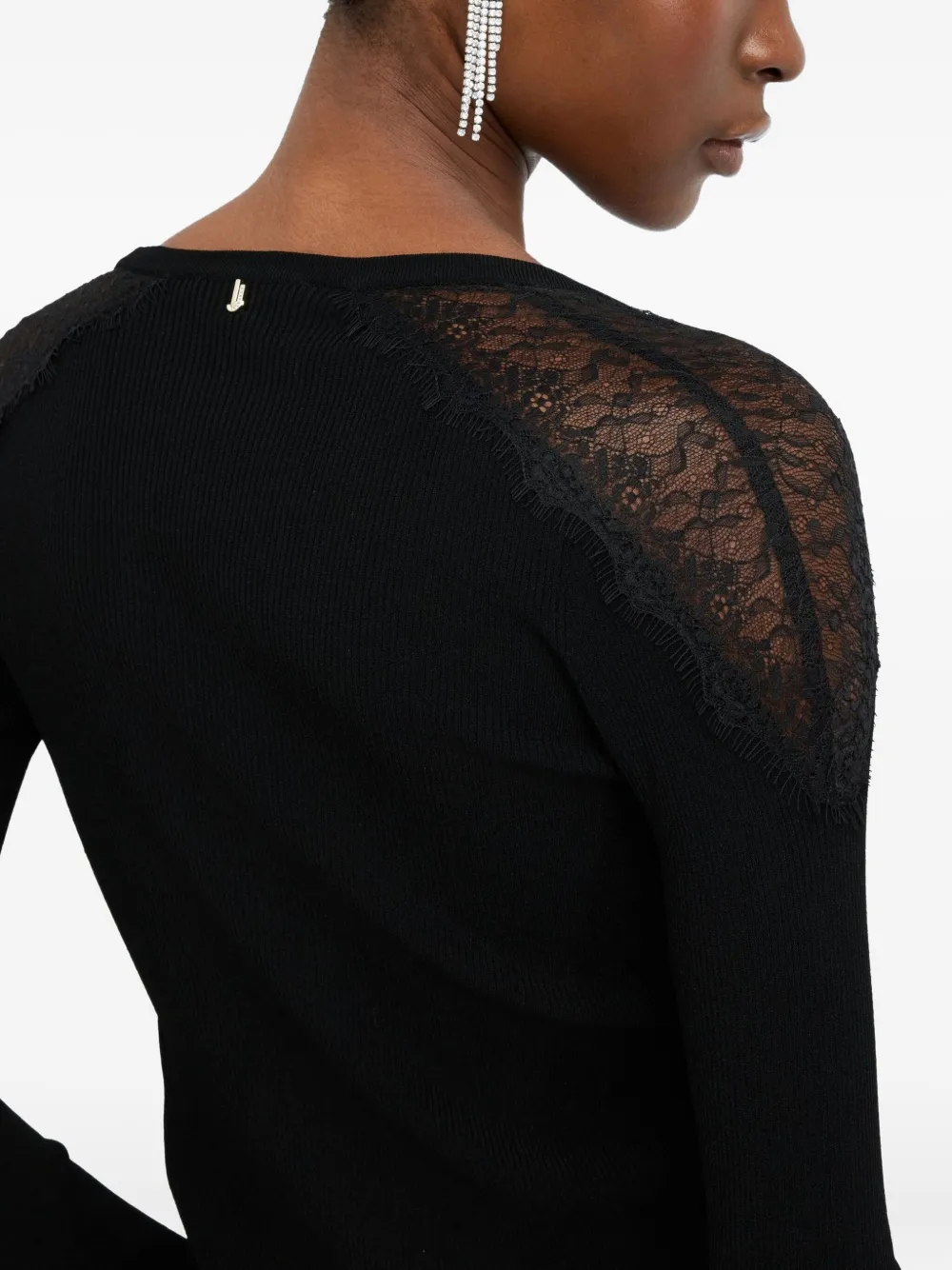 LIU JO lace-trimmed ribbed cardigan Zwart