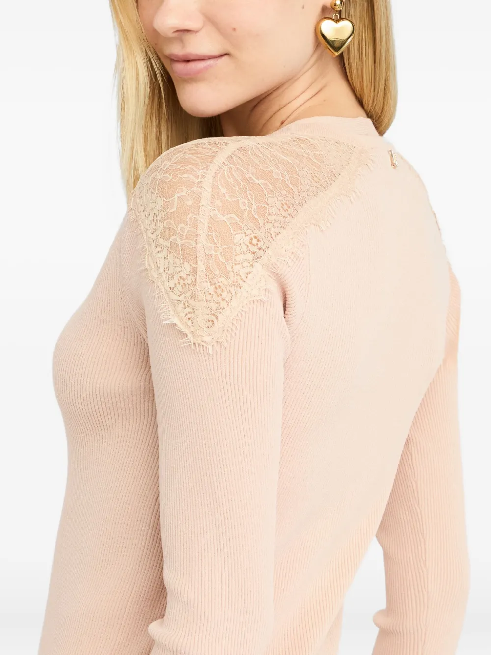 LIU JO lace-trimmed ribbed cardigan Roze