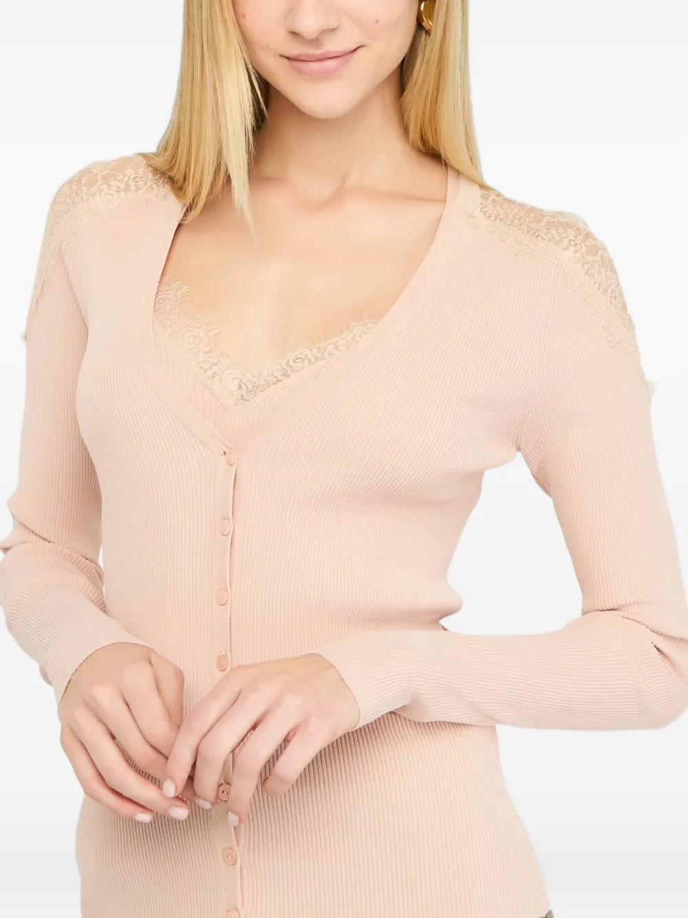 LIU JO lace-trimmed ribbed cardigan Roze