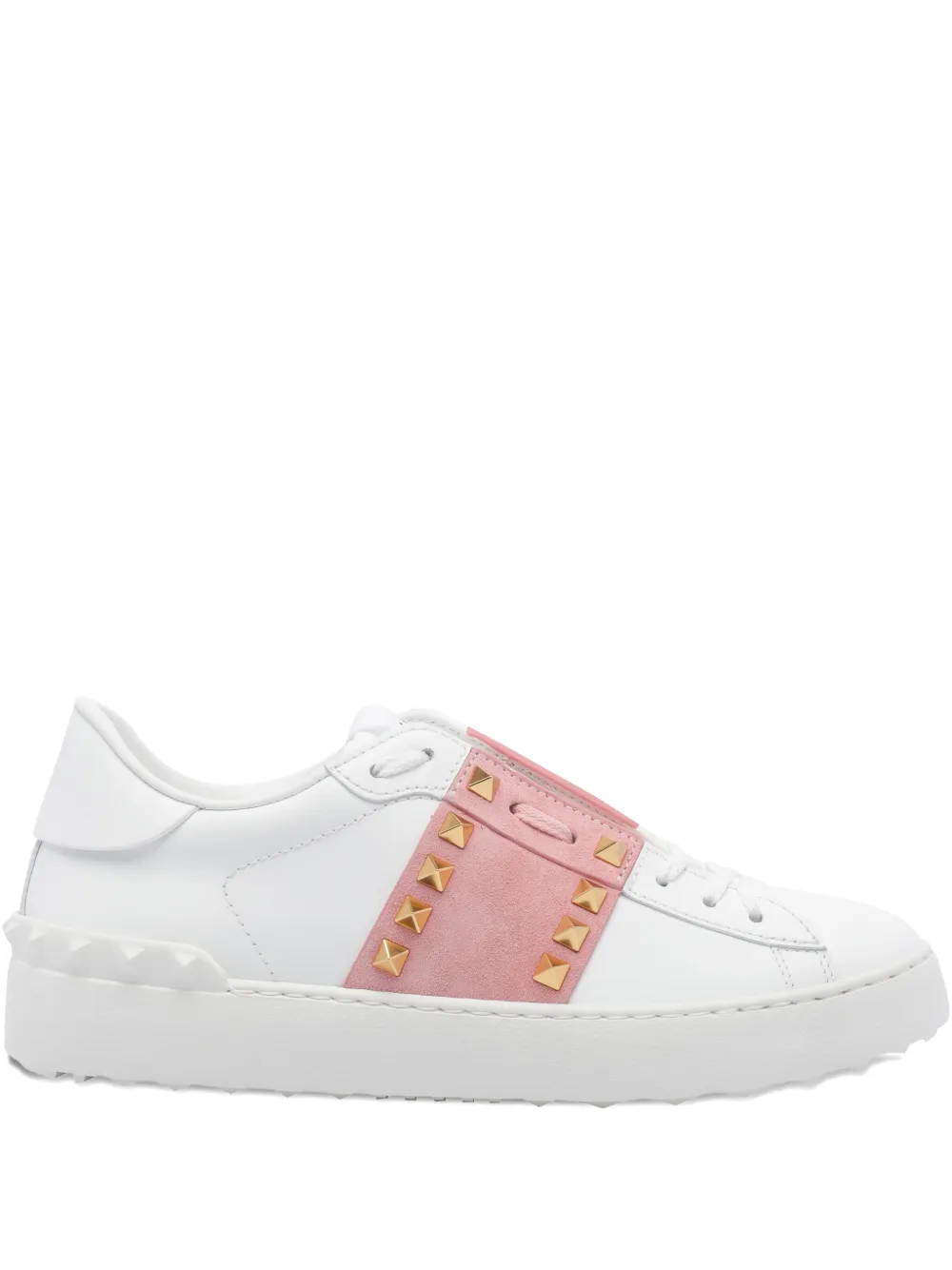 Valentino Garavani Rockstud Untitled Suede-panel Sneakers In White