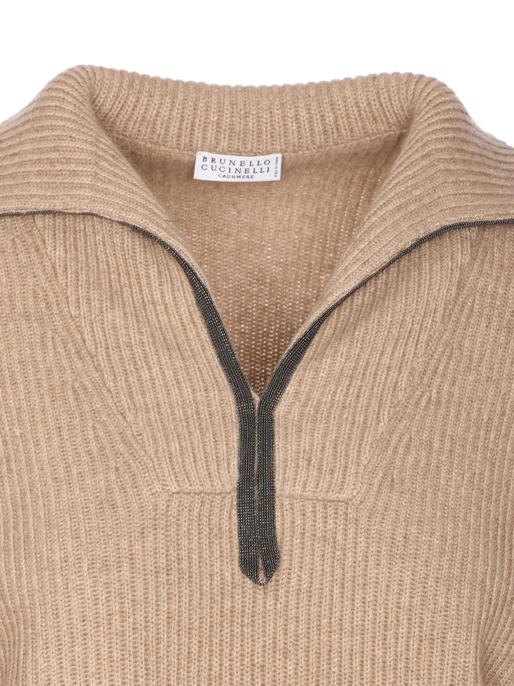 Brunello Cucinelli Trui met halve rits Beige