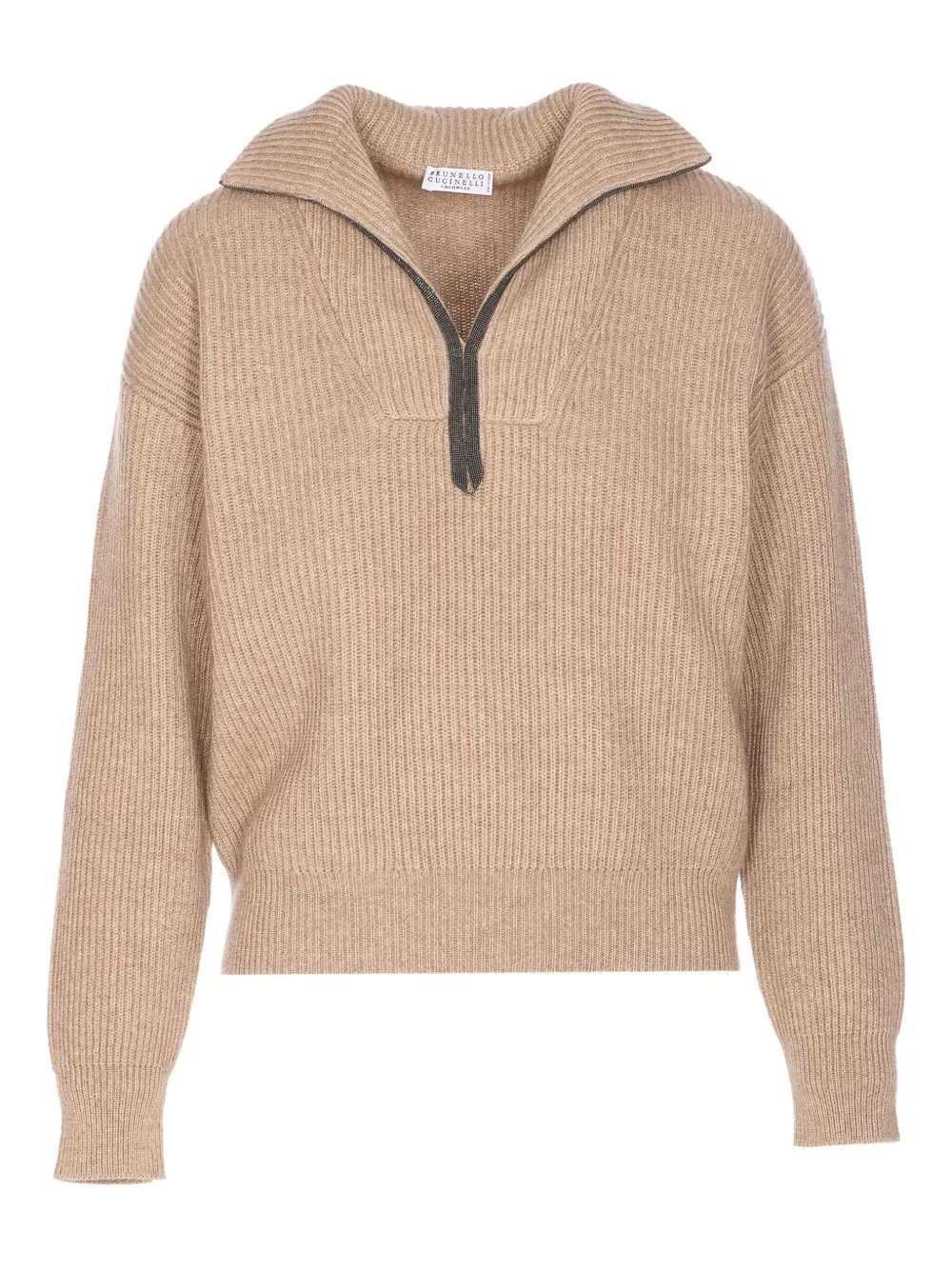 Brunello Cucinelli Trui met halve rits Beige