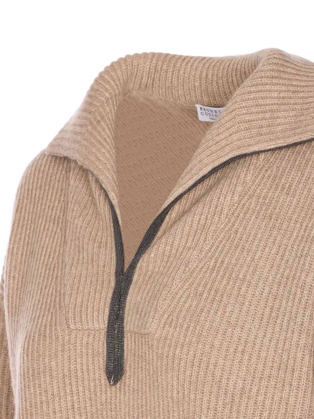 Brunello Cucinelli Trui met halve rits Beige