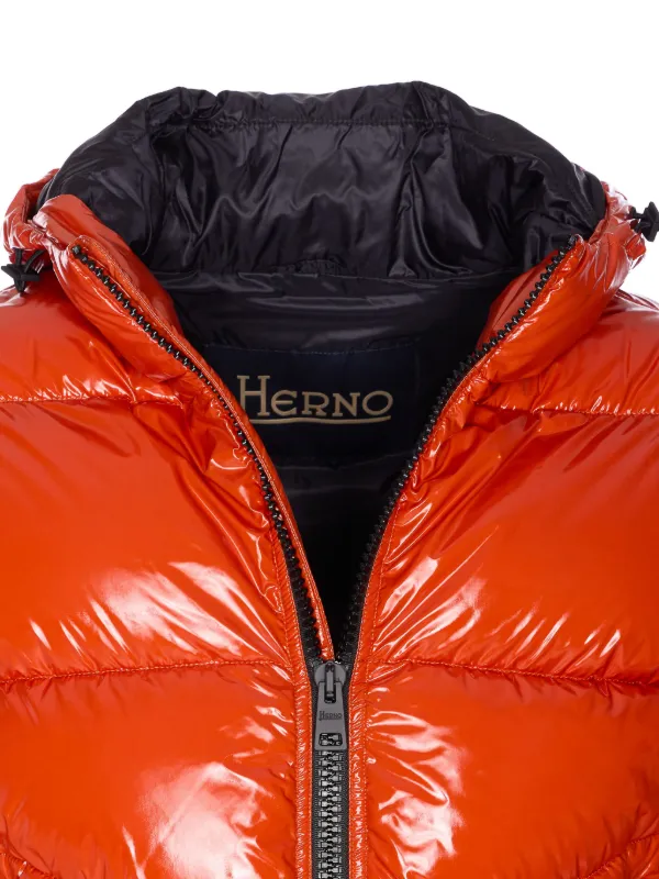 Herno Glossy Hooded Puffer Jacket | Orange | FARFETCH