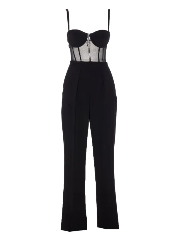 Elisabetta Franchi Bustier Mesh Jumpsuit | Black | FARFETCH