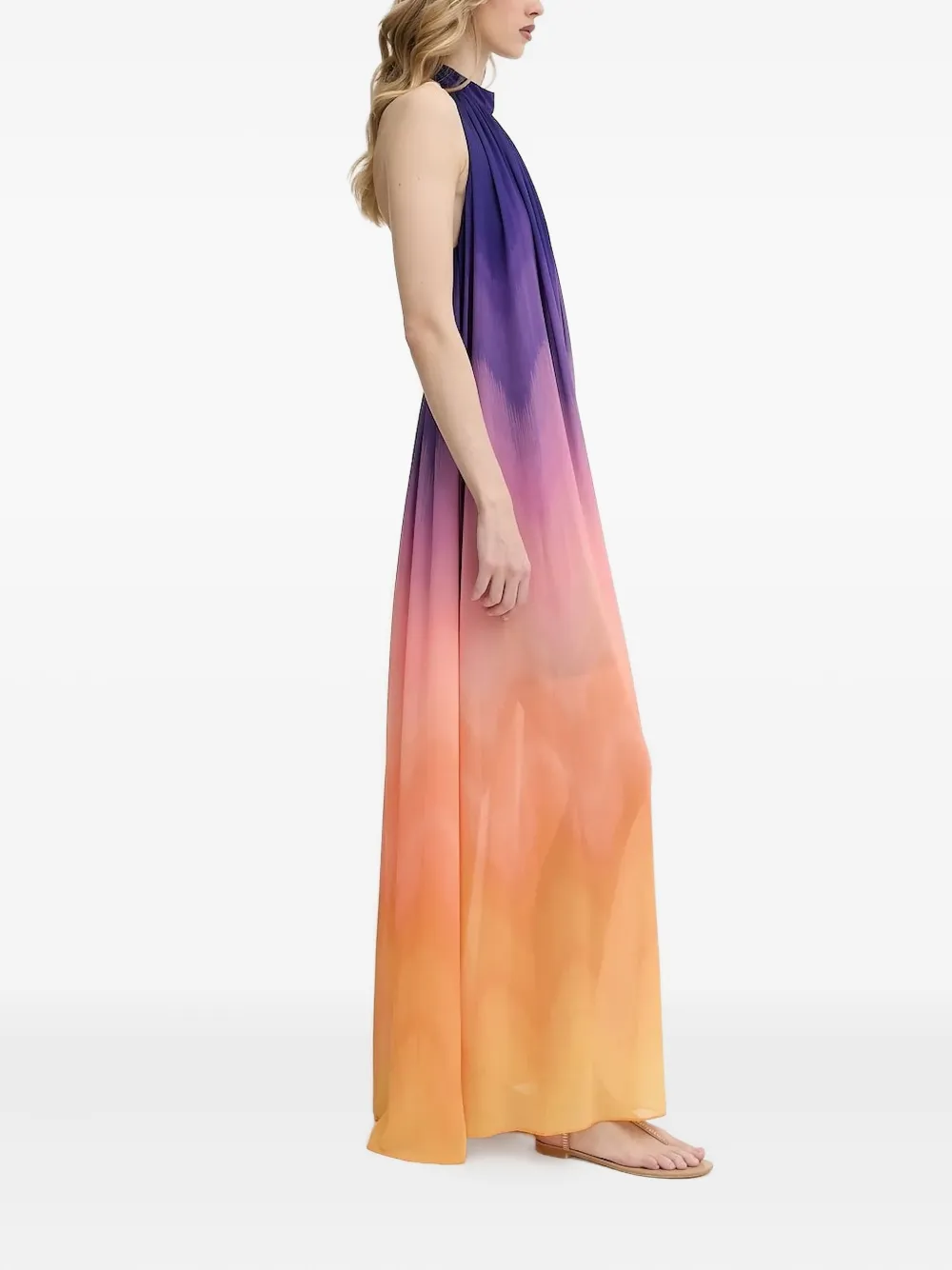 Silvian Heach Ombre Halter-neck Maxi Dress In Orange