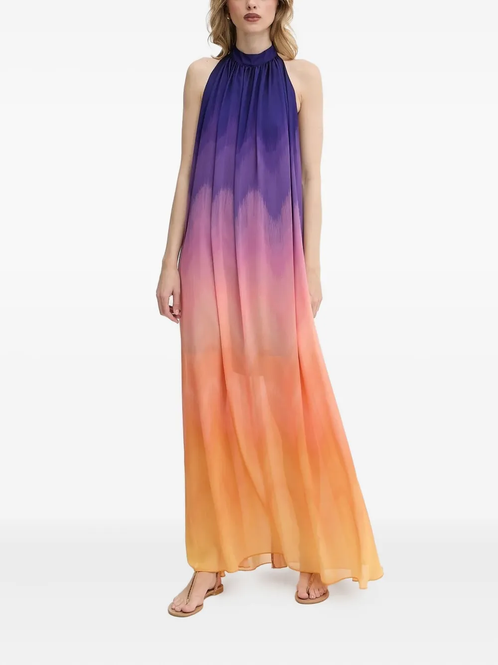 Silvian Heach Ombre Halter-neck Maxi Dress In Orange