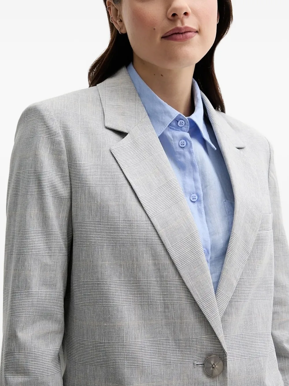 Sisley Paris Checked Button Blazer In Gray