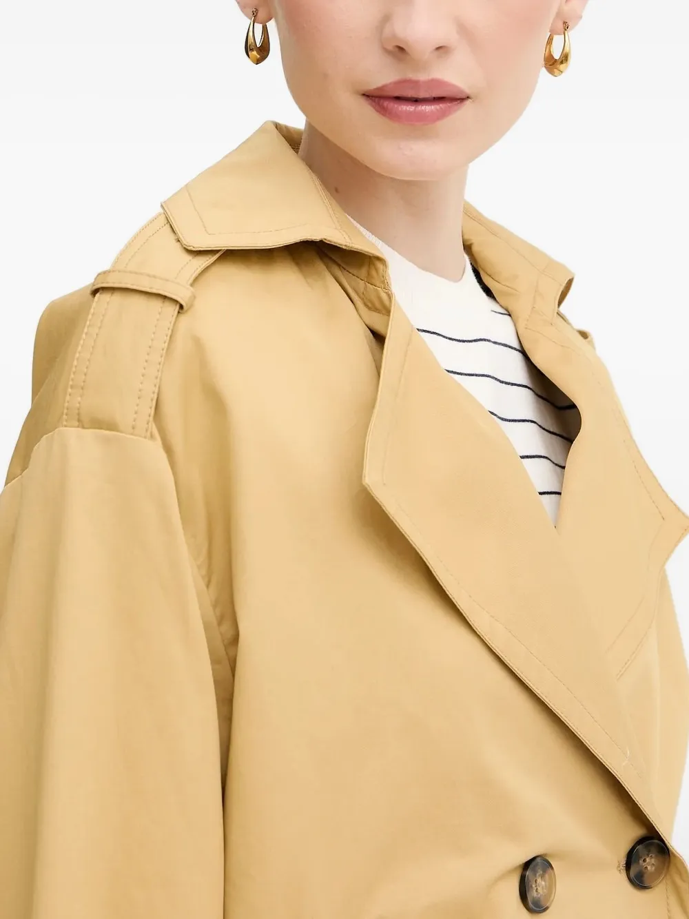 Sisley Paris Double-breasted Short Trench Coat In Neutral