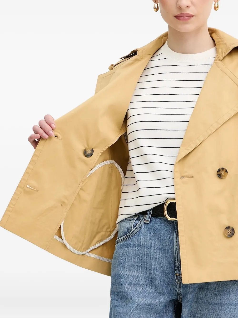 Sisley Paris Double-breasted Short Trench Coat In Neutral