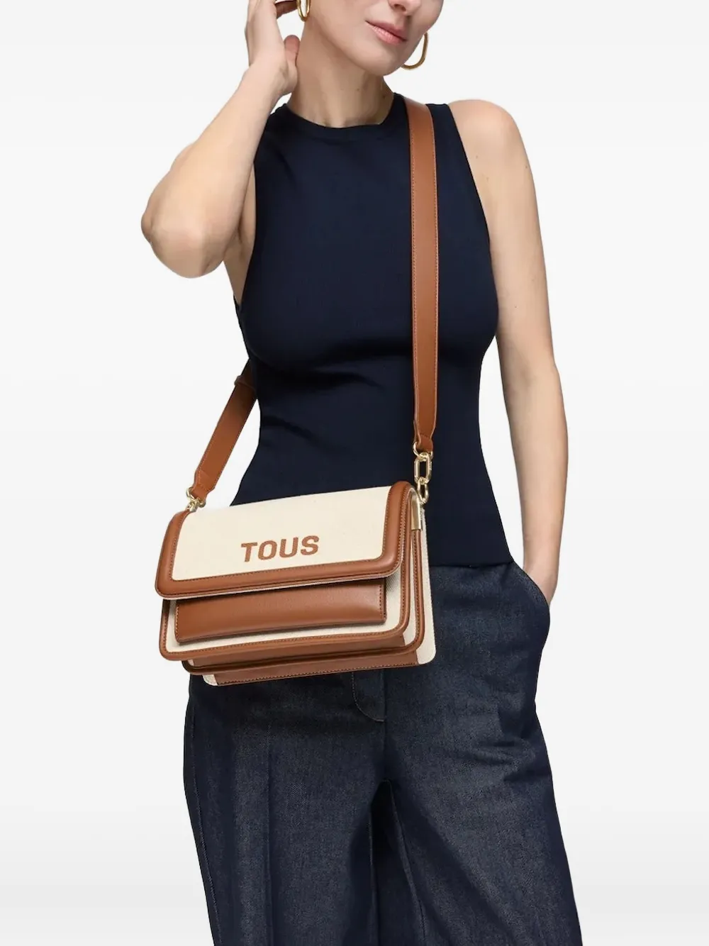 TOUS Audree schoudertas met leren afwerking - Beige